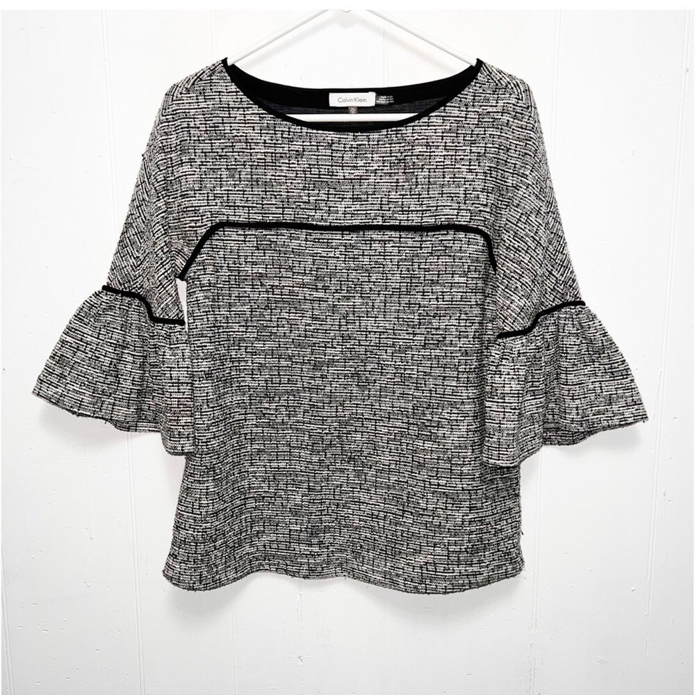 Calvin Klein Tweed Bell Sleeve Boat Neck Blouse Size 1X - Picture 2 of 6